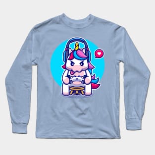 Cute Unicorn Gaming Cartoon Long Sleeve T-Shirt